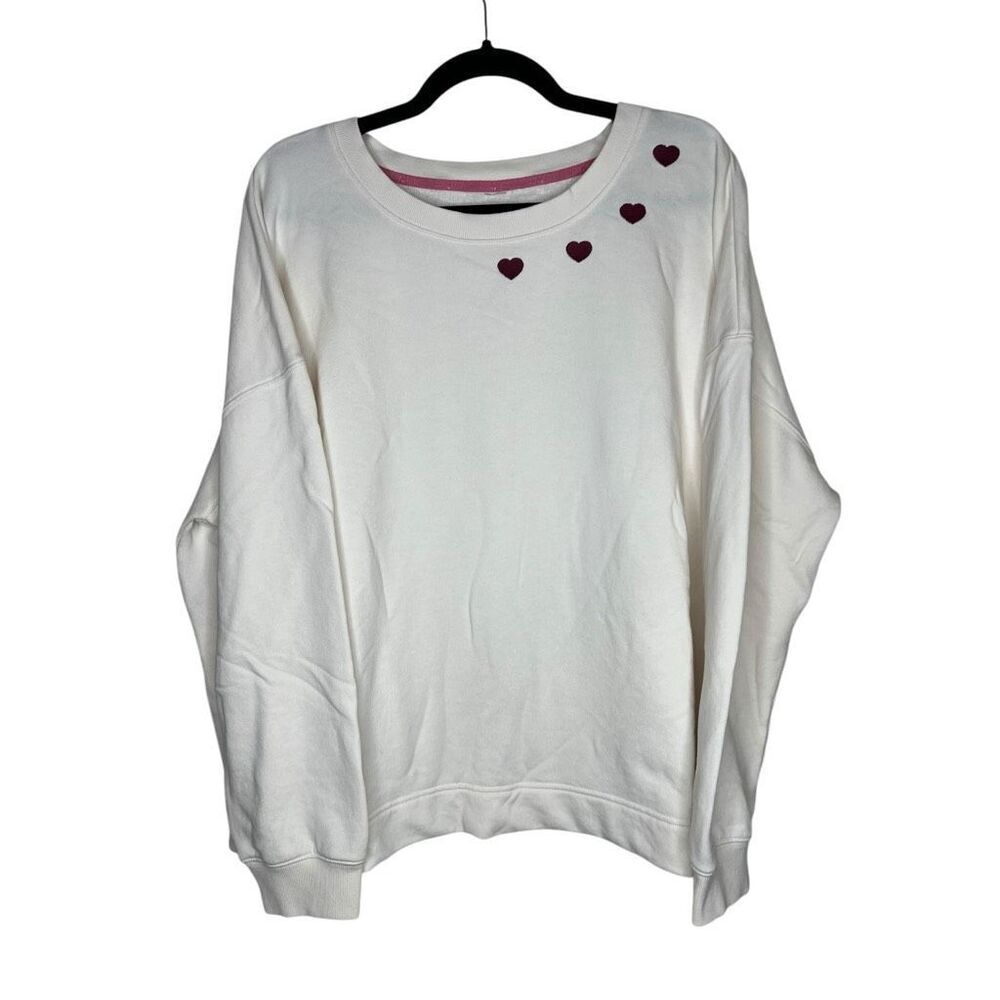 Lou & Grey Oversized Cream‎ Heart Sweatshirt Pullover Embroidered Hearts XXL